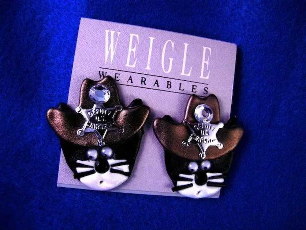 Whimsical Sheriff Cat Earrings and Pin - image 2