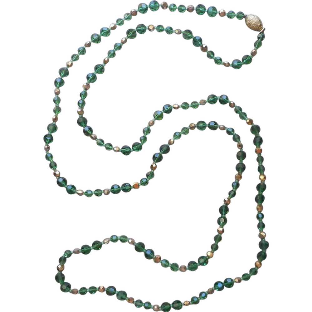 1960s 58 Inch Pine Green Gold Crystal Beads Neckl… - image 1