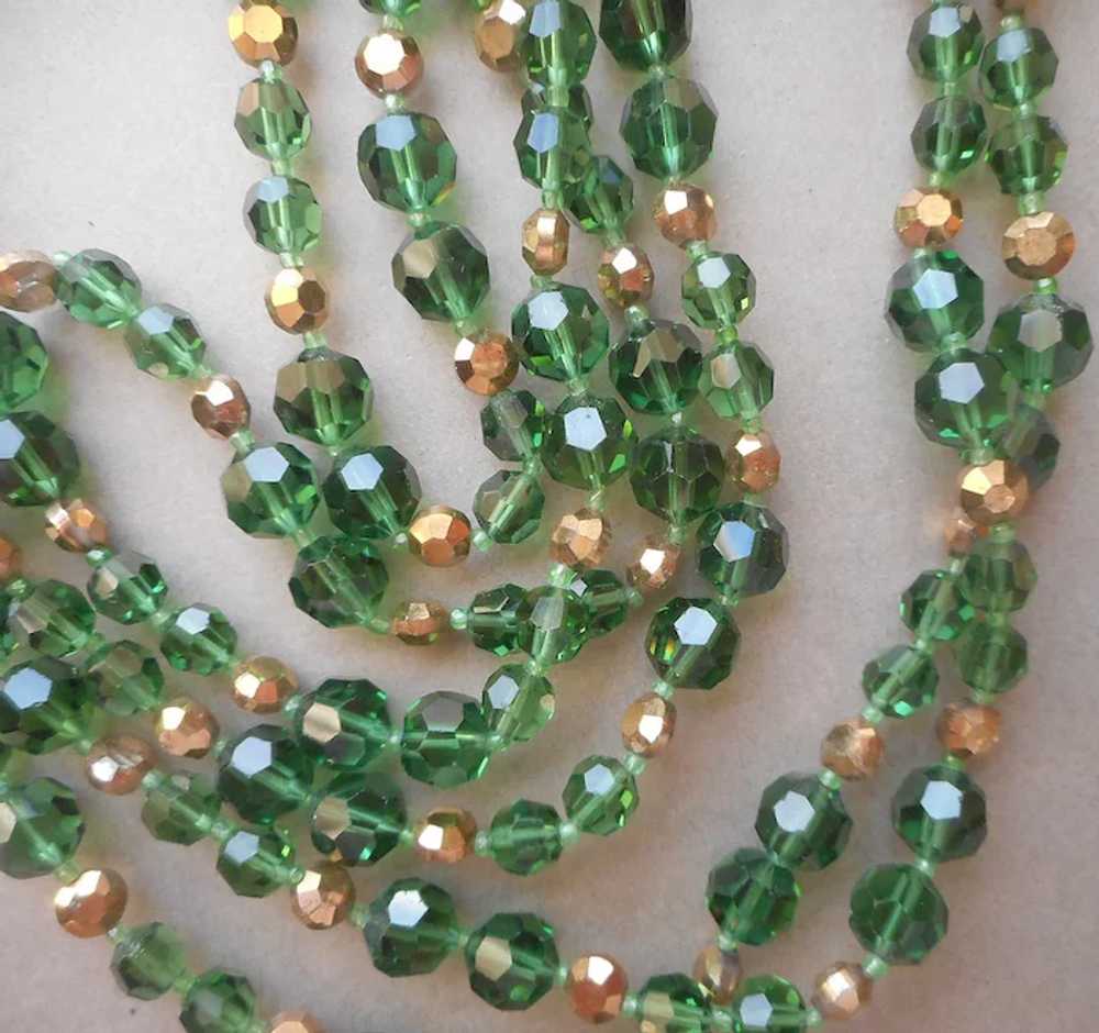 1960s 58 Inch Pine Green Gold Crystal Beads Neckl… - image 2