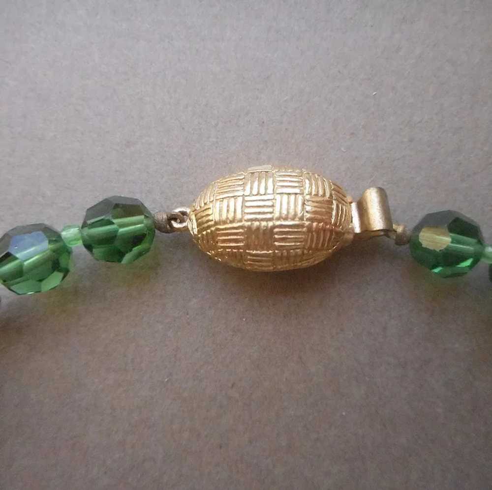 1960s 58 Inch Pine Green Gold Crystal Beads Neckl… - image 3