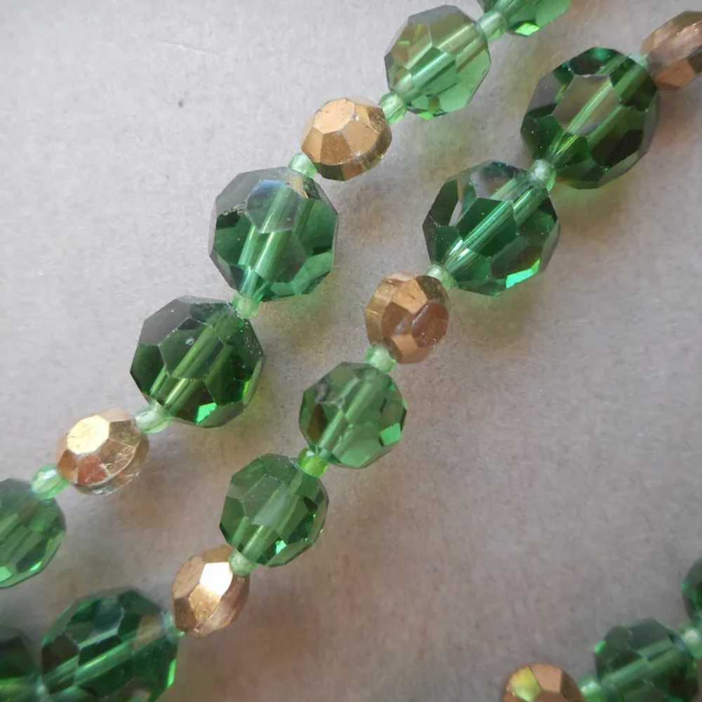 1960s 58 Inch Pine Green Gold Crystal Beads Neckl… - image 5