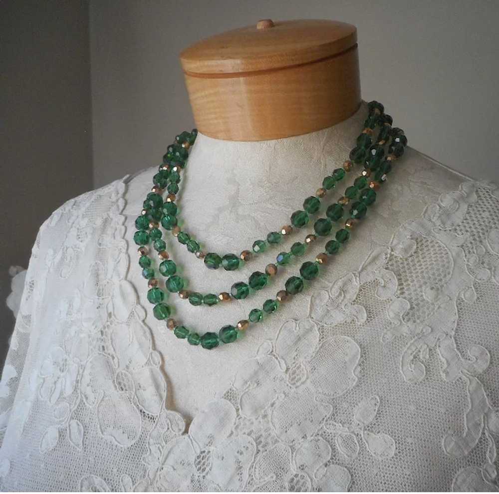 1960s 58 Inch Pine Green Gold Crystal Beads Neckl… - image 8