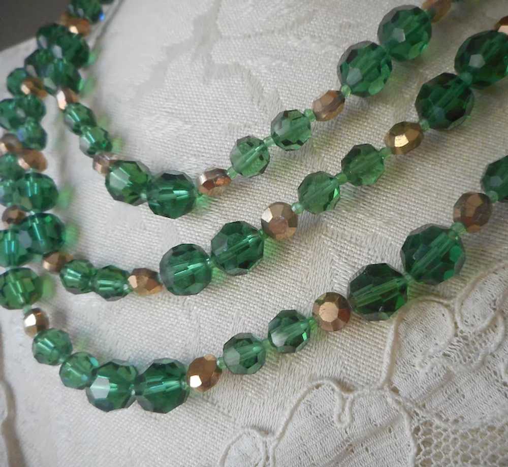 1960s 58 Inch Pine Green Gold Crystal Beads Neckl… - image 9