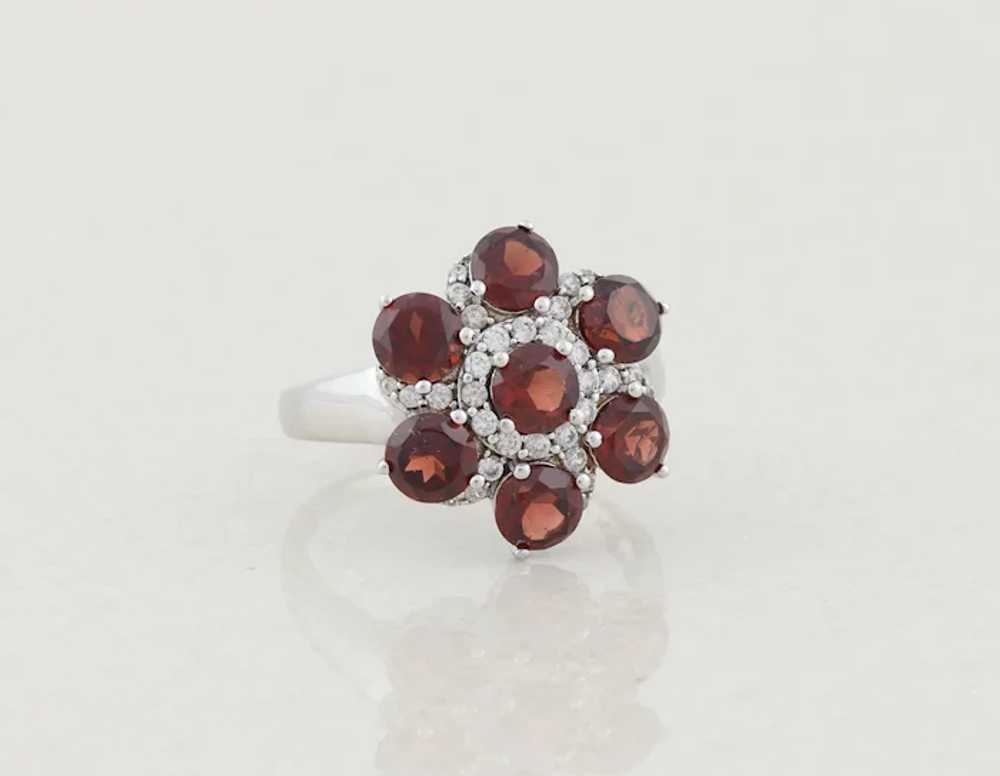 Sterling Silver Garnet and White Topaz Flower Rin… - image 4