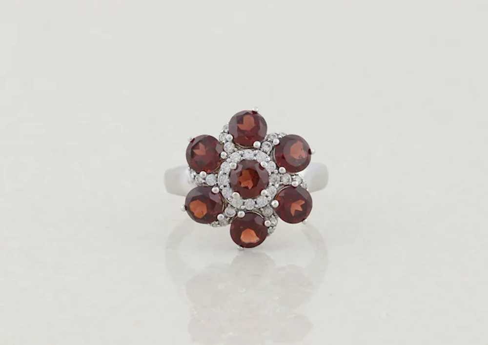 Sterling Silver Garnet and White Topaz Flower Rin… - image 5