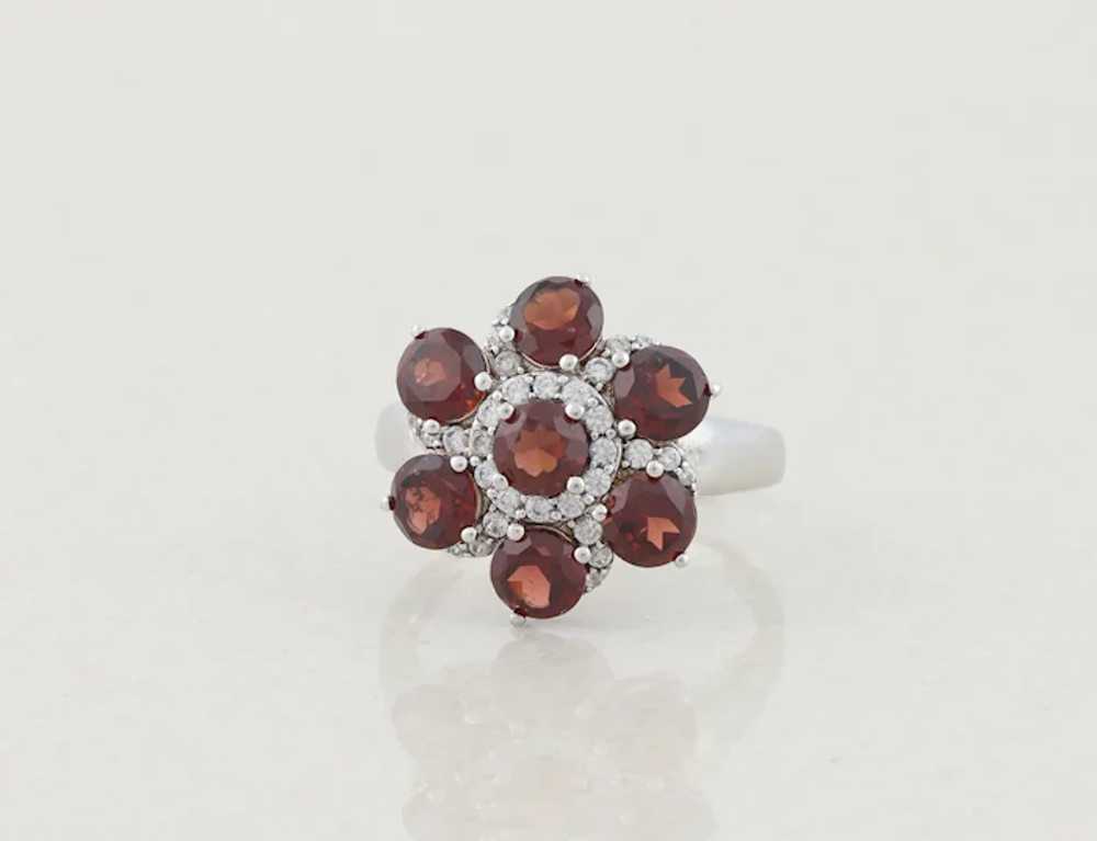 Sterling Silver Garnet and White Topaz Flower Rin… - image 6