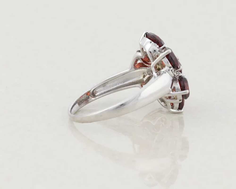 Sterling Silver Garnet and White Topaz Flower Rin… - image 8