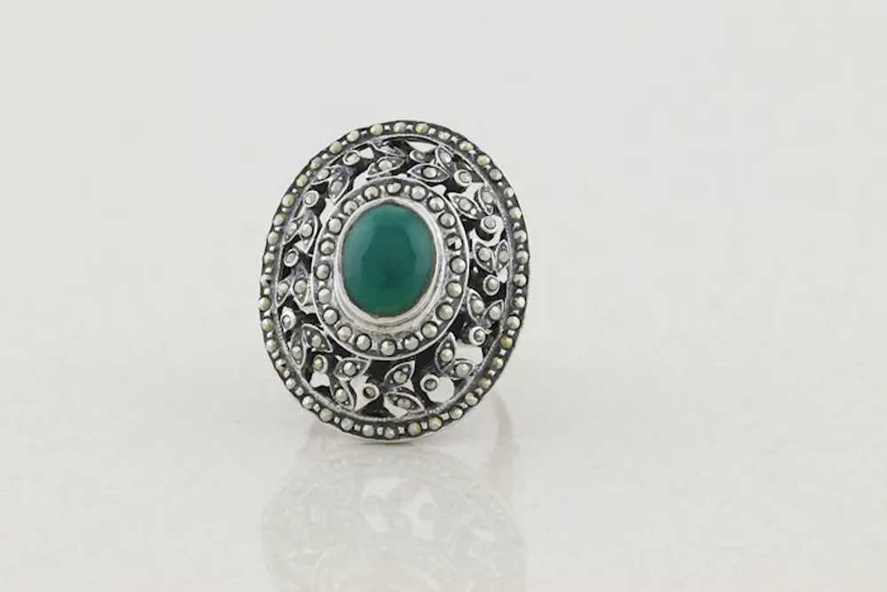 Large Sterling Silver Green Onyx and Marcasite Ri… - image 8