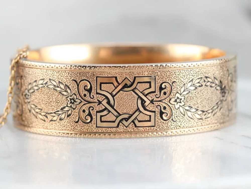Victorian Black Enamel Bangle Bracelet - image 2