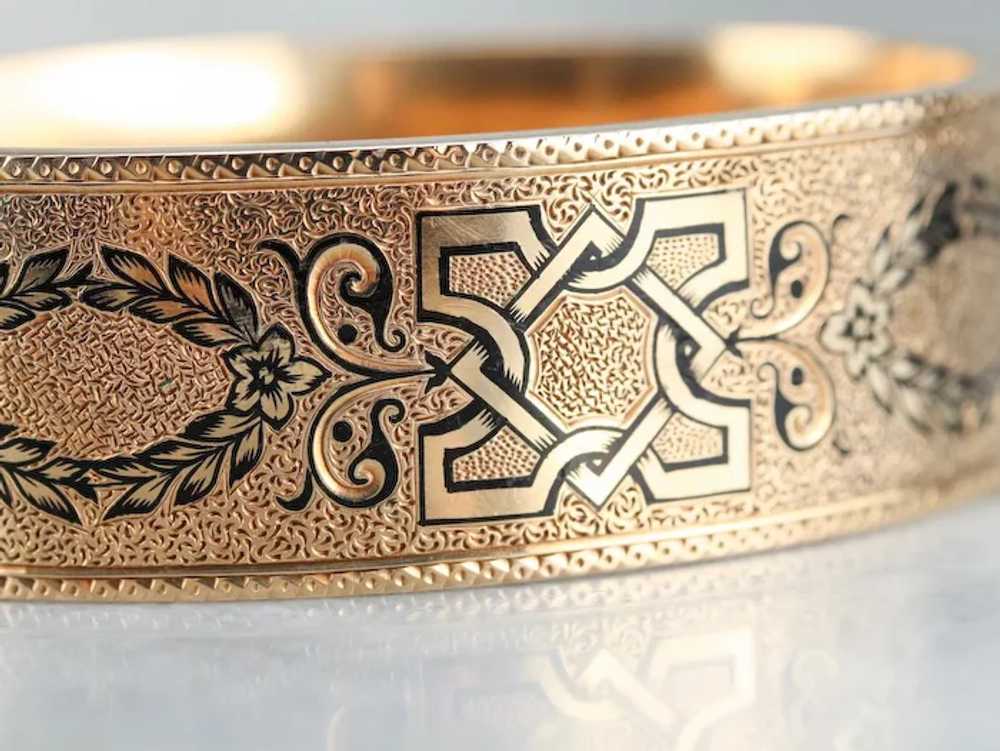 Victorian Black Enamel Bangle Bracelet - image 3