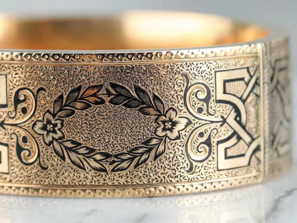 Victorian Black Enamel Bangle Bracelet - image 4