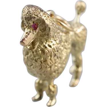 Sweet Ruby and 14 Karat Gold Poodle Charm Pendant