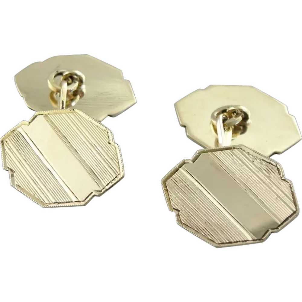 Etched Cufflinks in 14K Yellow Gold, Beautiful Ar… - image 1