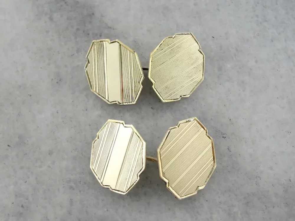 Etched Cufflinks in 14K Yellow Gold, Beautiful Ar… - image 2