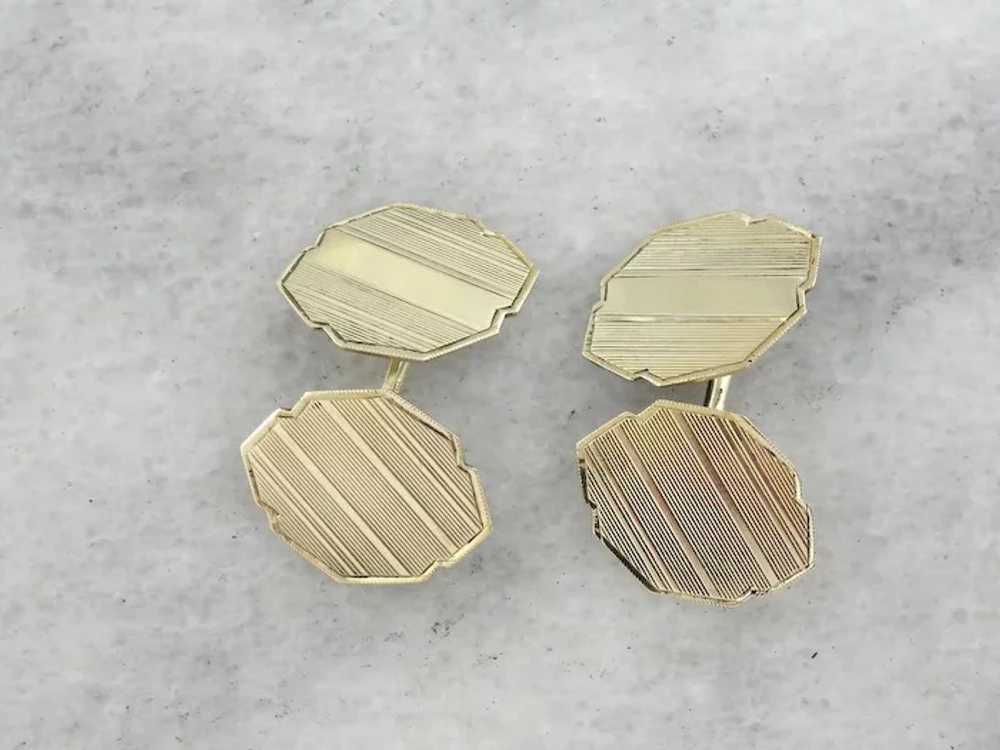 Etched Cufflinks in 14K Yellow Gold, Beautiful Ar… - image 3