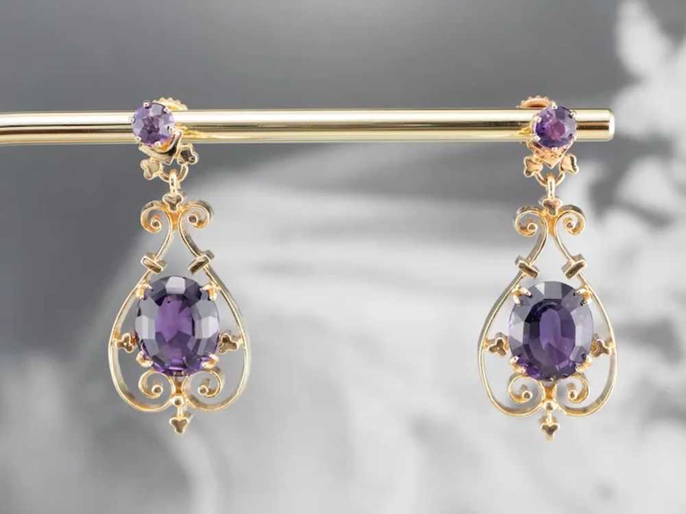 Victorian Revival Amethyst Filigree Drop Earrings - image 10