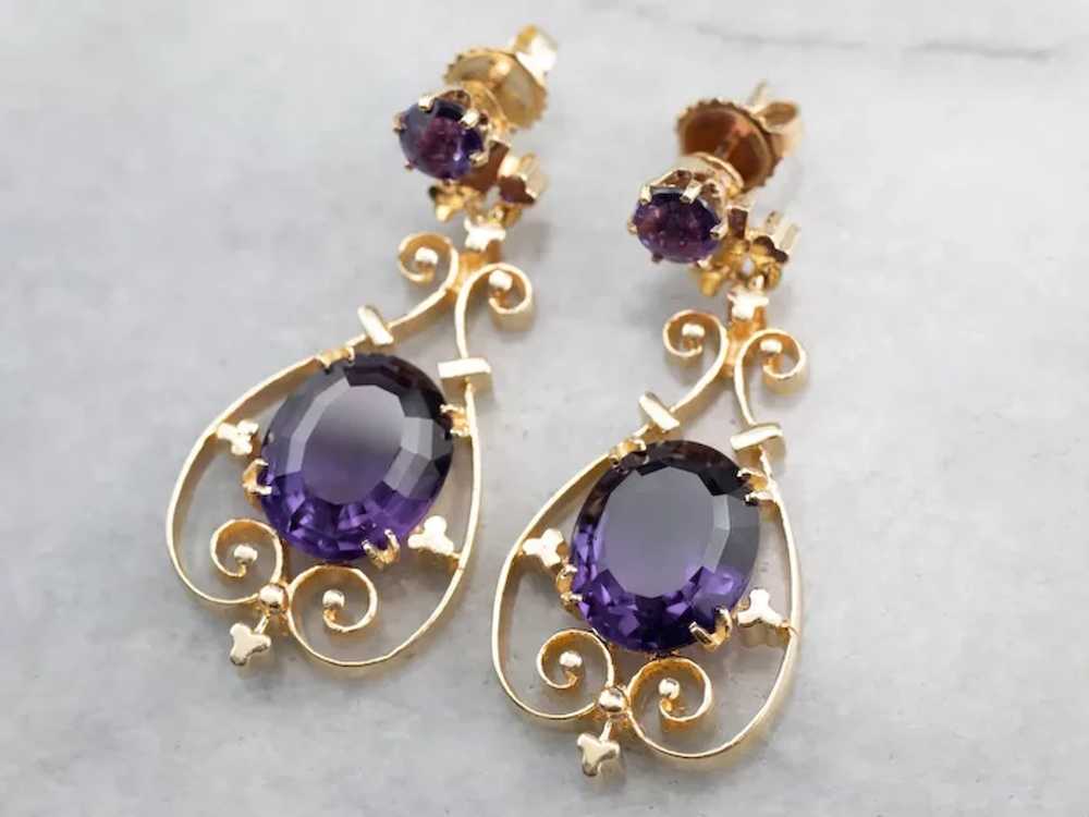 Victorian Revival Amethyst Filigree Drop Earrings - image 3