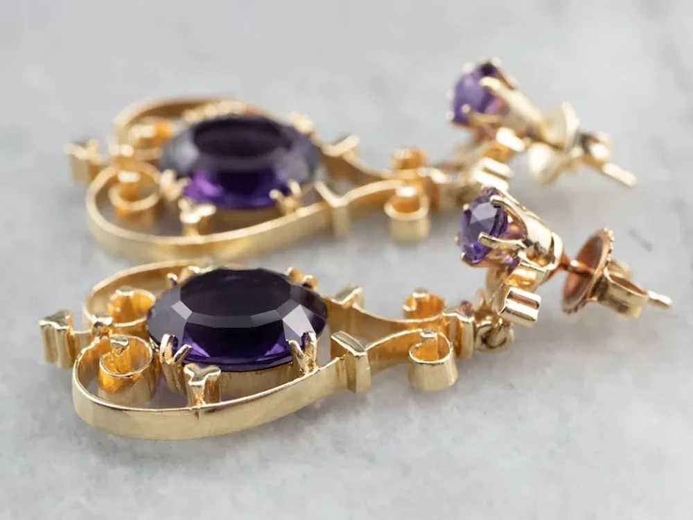 Victorian Revival Amethyst Filigree Drop Earrings - image 5