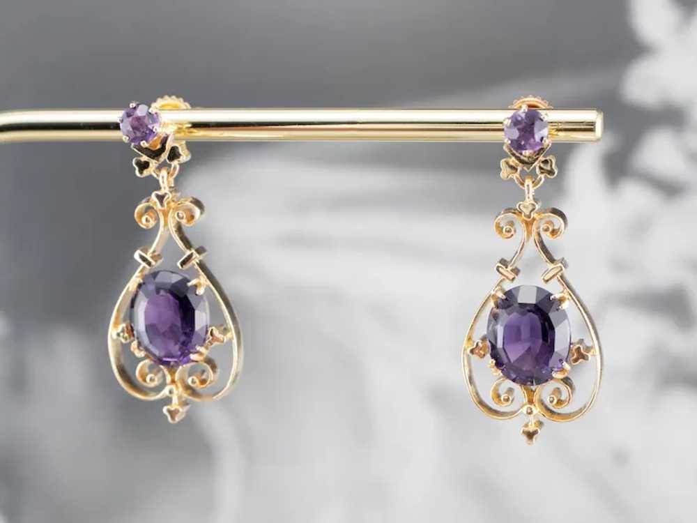 Victorian Revival Amethyst Filigree Drop Earrings - image 9