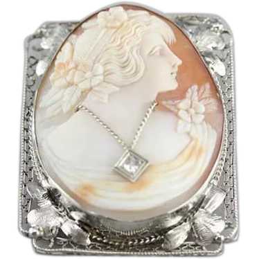 Vintage Floral Filigree Cameo Brooch Pendant with 