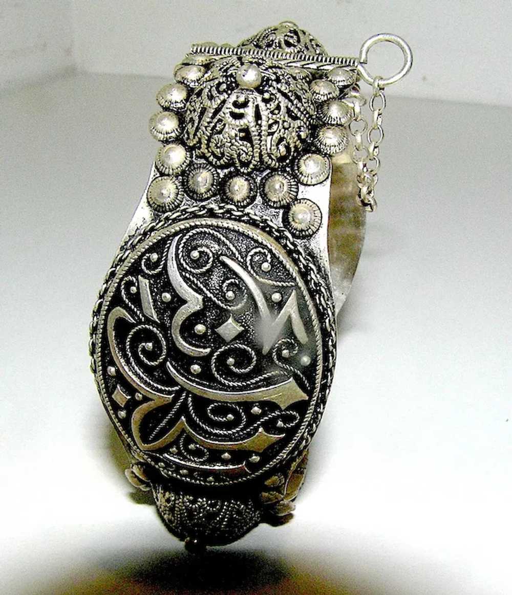 Antique Arabic Tribal 'Ethnic Silver Cuff Bracelet - image 2