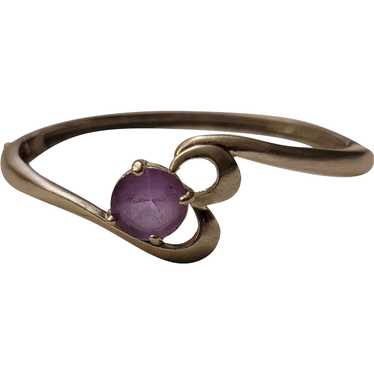 Silver tone bangle bracelet with light purple fau… - image 1