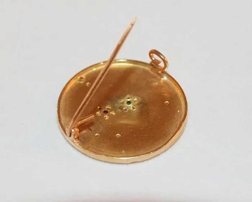 Art Nouveau 15K Gold Pin with Diamond,Ruby, Emera… - image 2