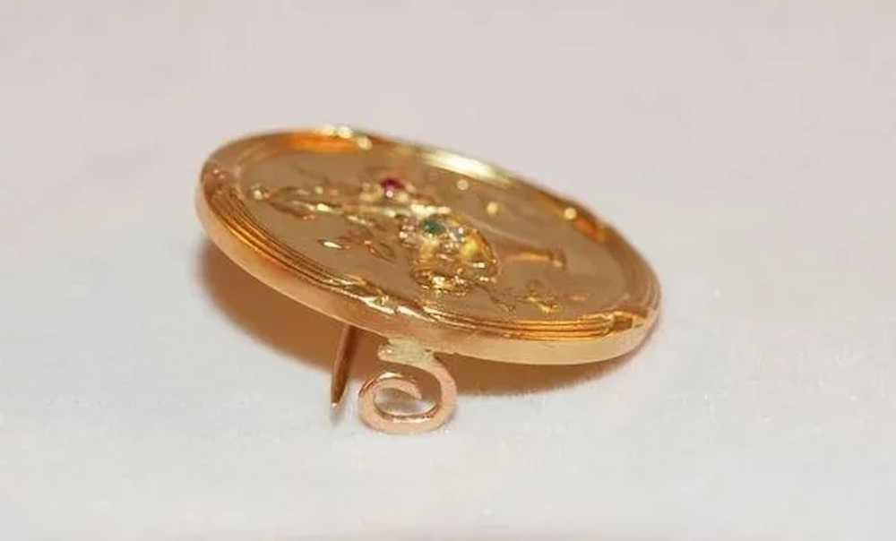 Art Nouveau 15K Gold Pin with Diamond,Ruby, Emera… - image 5