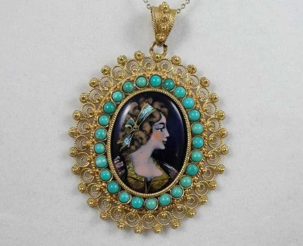 Exquisite Enamel Color Cameo with Fine Filigree F… - image 2