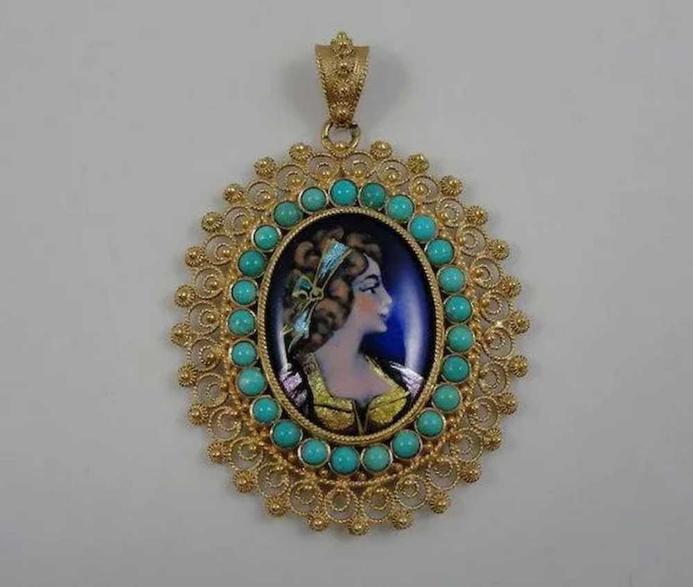 Exquisite Enamel Color Cameo with Fine Filigree F… - image 5