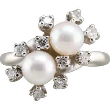 Cultured Pearl and Diamond Double Halo Ring