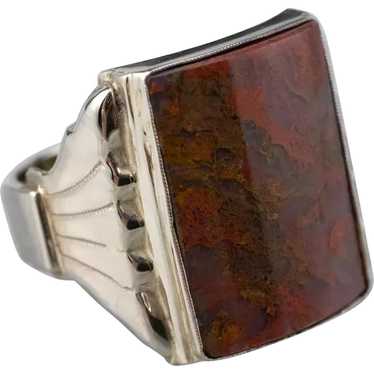 Antique Carnelian Moss Agate Ring - image 1