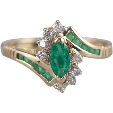 Marquise Cut Emerald and Diamond Bypass Ring
