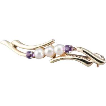Vintage Cultured Pearl and Amethyst Brooch