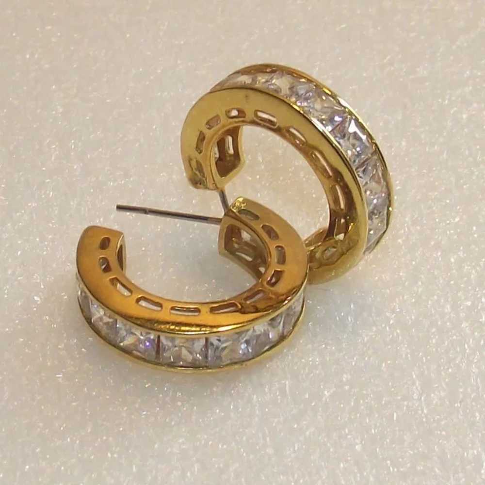 Vintage J Hoop Earrings with Large Princess Cut C… - image 2