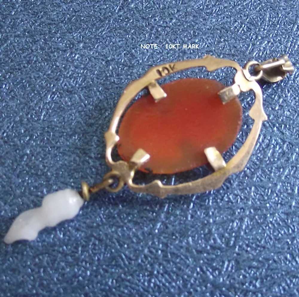 Edwardian era Ten Kt. Gold Cameo Lavaliere with P… - image 2