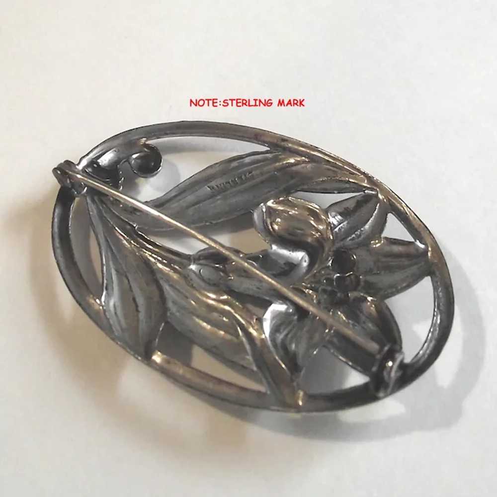 Sterling Floral Day Lily Brooch Large - image 2
