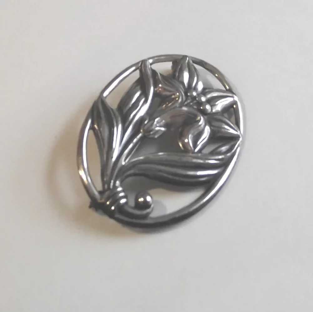 Sterling Floral Day Lily Brooch Large - image 3