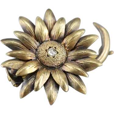 Old Mine Cut Diamond Art Nouveau Sunflower Pin
