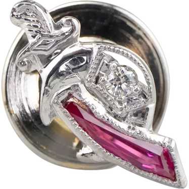 Shriners Diamond and Synthetic Ruby Tie Tack