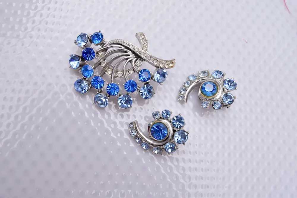 Blue Rhinestone Brooch and Earring Set - image 2