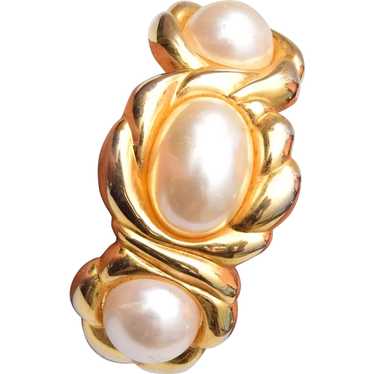 Hinged Bangle Bracelet with Faux Pearl