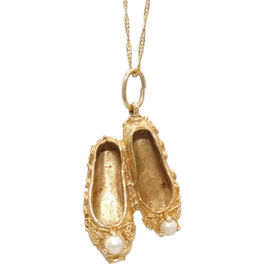 14k Gold Ballerina Slippers Necklace - Gem