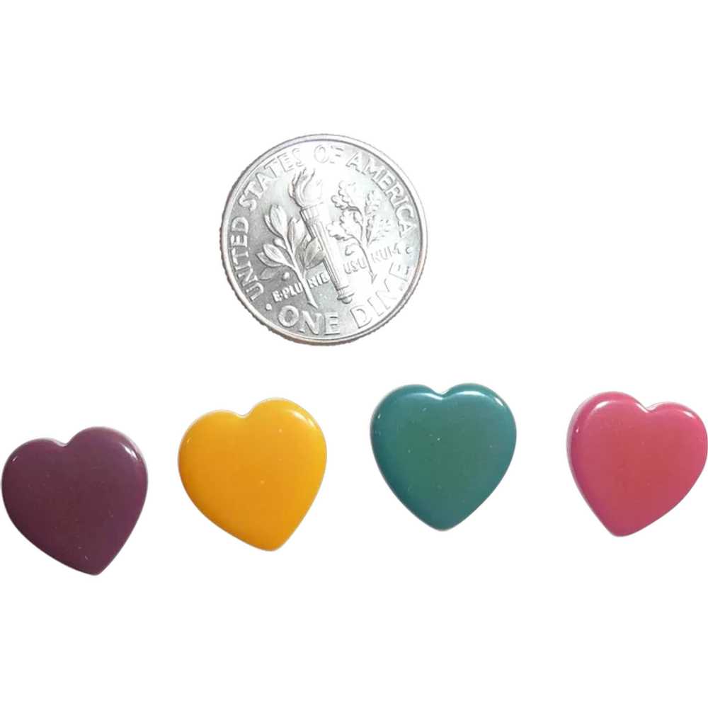 4 Diff Colors Small Bakelite Heart Charms - image 1