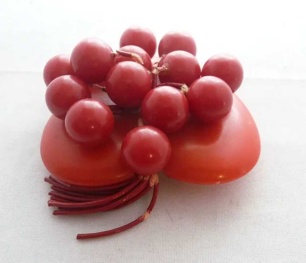 Vintage Bakelite Red Heart with Dangle Balls Pin … - image 2