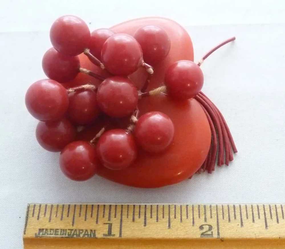 Vintage Bakelite Red Heart with Dangle Balls Pin … - image 3