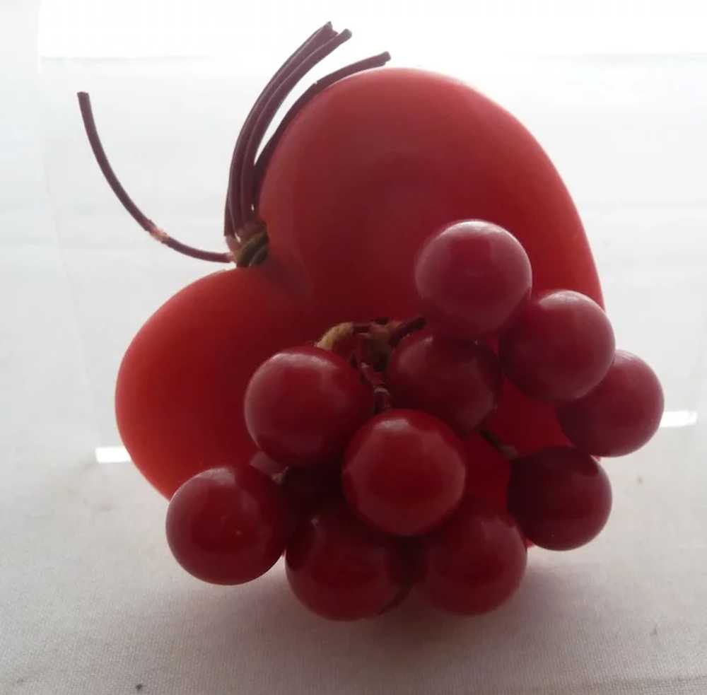 Vintage Bakelite Red Heart with Dangle Balls Pin … - image 5