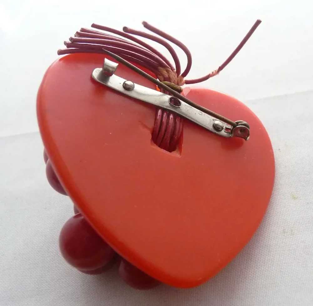 Vintage Bakelite Red Heart with Dangle Balls Pin … - image 6