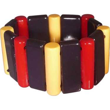 Patriotic Red Cream Blue BAKELITE Stretch Bracelet