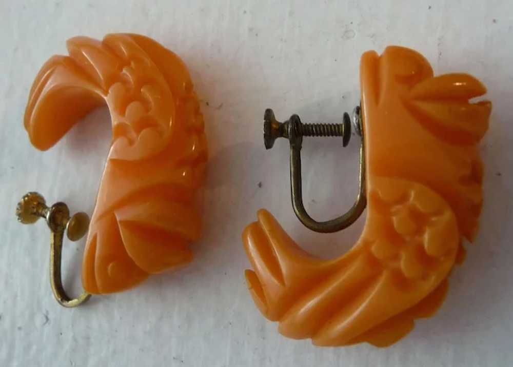 *UnUsUaL* Bakelite Earrings Carved Fish Serpent o… - image 4